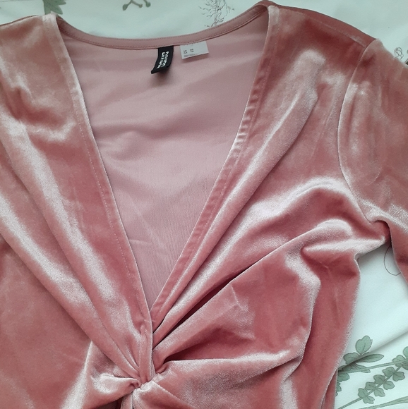 ❤ H&M Pink Velvet Bodycon Wrap Dress XS - Picture 2 of 5